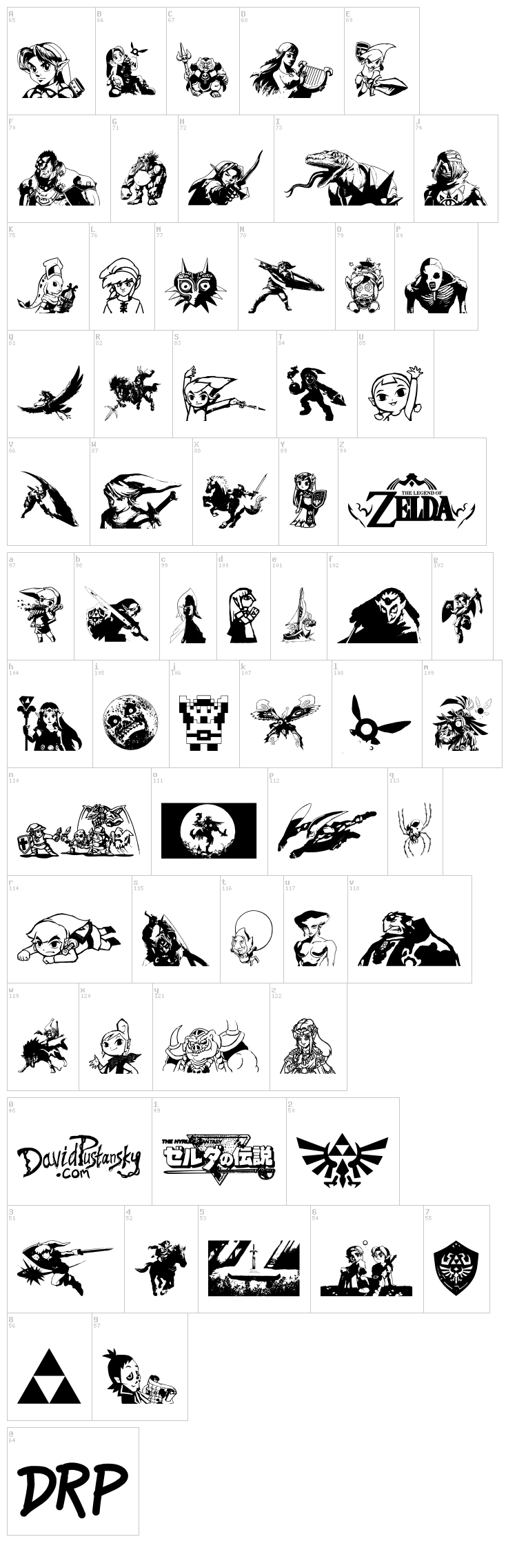 Legend Of Zelda TriFont font map